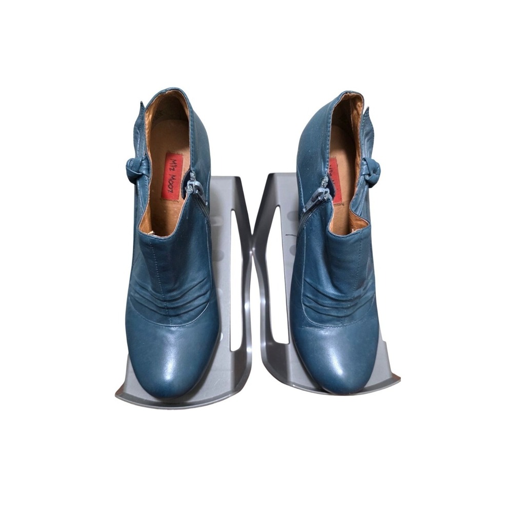 Miz Mooz Skye Women's Blue‎ Leather Heeled Ankle Booties Bow Detail Size 7.5